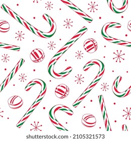 Seamless pattern of Christmas Candy Cane and cute Snowflakes - Christmas vector design