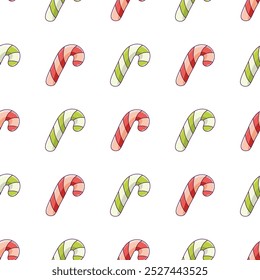 Seamless pattern with Christmas candy canes cane in red and green