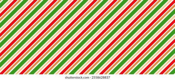 Seamless pattern of Christmas candy canes. Christmas candy cane background with red and green and yellow stripes. Vector.