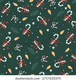 Patrón sin fisuras con Navidades de bastones de caramelo y arcos para el fondo, Fondo de pantalla, diseño textil, tela, manta, manta para niños, tarjeta, cuaderno, tarjeta de felicitación, patrón de papel de embalaje. diseño de Vector.