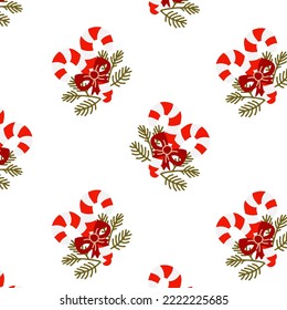 Seamless pattern christmas candycanes. Striped Xmas sugar sticks. Flat vector illustration of lollipop isolated on white background