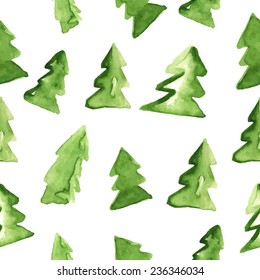 Seamless pattern. Christmas card with Christmas tree. Hand drawn watercolor Christmas Trees.