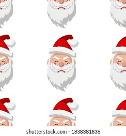 Seamless pattern for Christmas with cartoon sad Santa Claus. Childish background. Vector Illustration on transparent background