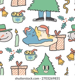 Patrón sin fisuras con Navidades que celebran Elementos de colores en estilo dibujado a mano en Vector. Elemento para la decoración postales póster impresión de fondo de fondo envoltura de Anuncio de Fondo de pantalla