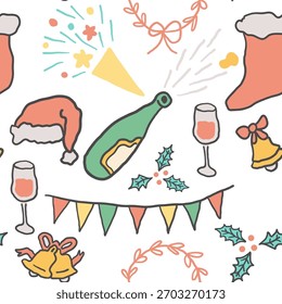 Patrón sin fisuras con Navidades que celebran Elementos de colores en estilo dibujado a mano en Vector. Elemento para la decoración postales póster impresión de fondo de fondo envoltura de Anuncio de Fondo de pantalla