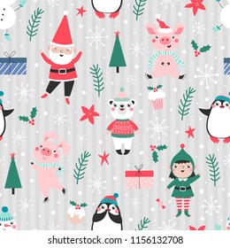 Seamless pattern with christmas characters.