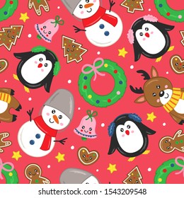 seamless pattern with Christmas characters and other elements
