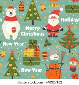 seamless pattern with Christmas characters - vector illustration, eps