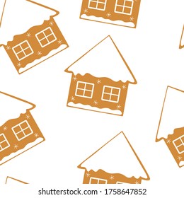 Seamless pattern Christmas cookie houses vector illustration.