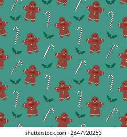 nahtloses Muster Weihnachtskekse Lebkuchen Männer auf blauem Hintergrund Vektor Tapete Textil Geschenkpapier Stoff
