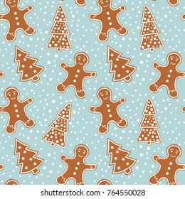 Seamless pattern with Christmas cookies. Hand drawn vector illustration