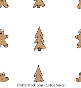 Seamless pattern, christmas cookies. Hand-drawn, holiday concept vector illustration. Suitable for paper, packaging, cover, background, design.