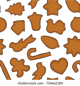 Seamless pattern of Christmas cookies on a white background. Hand drawing. Vector illustration for New Year.