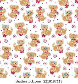 Seamless pattern of Christmas Cookies Pets Shape -Christmas vector Design 