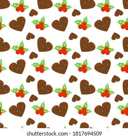 
seamless pattern christmas cookies and poinsettia flowers