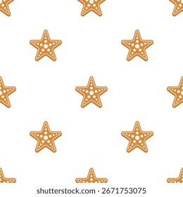 Padrão contínuo de biscoitos de Natal na forma de uma estrela, doces festivos, pão de gengibre, fundo festivo para embalagem, papelaria e web design.
