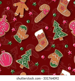Seamless pattern with Christmas cookies. Vector
