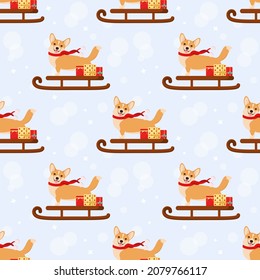 Seamless pattern with Christmas corgi. Cartoon design.
