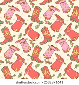 Seamless pattern Christmas Cowboy boots Festive Western wallpaper isolated on background