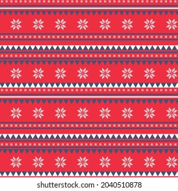 Seamless pattern of Christmas cross stitch on a sweater. Snowflakes and triangles. Knitting and embroidery according to the scheme. Cross stitch