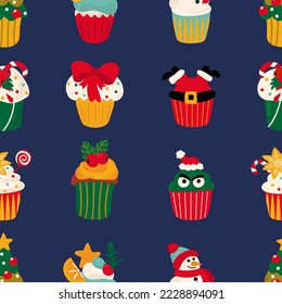 Seamless pattern and Christmas cupcakes  Design for fabric  textile  wallpaper  packaging  wrapping paper 