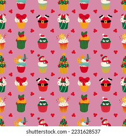 Seamless pattern and Christmas cupcakes  Design for fabric  textile  wallpaper  packaging  wrapping paper 	
