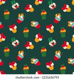 Seamless pattern with Christmas cupcakes. Design for fabric, textile, wallpaper, packaging, wrapping paper.	
