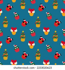 Seamless pattern and Christmas cupcakes  Design for fabric  textile  wallpaper  packaging  wrapping paper 	