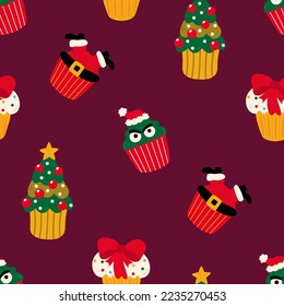 Seamless pattern and Christmas cupcakes  Design for fabric  textile  wallpaper  packaging  wrapping paper 	