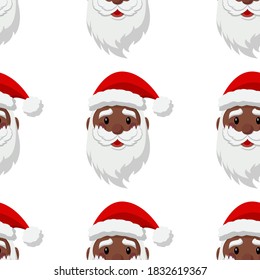Seamless pattern for Christmas with cute black Santa Claus. Vector Illustration on transparent background