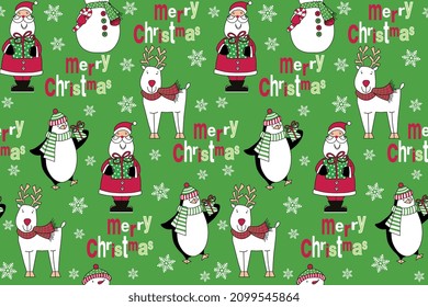 Patrón sin inconvenientes de los personajes de Navidad con Feliz Navidad Wordings-diseño vectorial de Navidad 