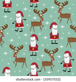 Seamless pattern for Christmas - Cute reindeer and Santa Claus. Good for wrapping paper, textile print, wall paper, poster, card or decoration.