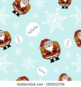 seamless pattern of christmas day santa claus snowflakes and bubble text box on blue background easy to edit background color