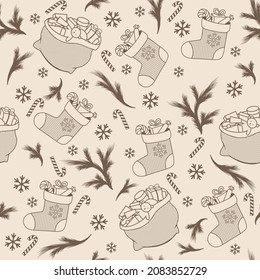 Seamless pattern with Christmas decor. Monochrome background for your design. Pattern for fabric, textile, wallpaper, packaging.