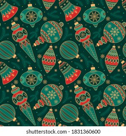 Seamless pattern with Christmas decor. Vector illustration for Christmas and New Year.