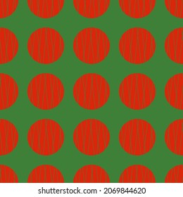Seamless pattern with Christmas decoration. Green and red circle with stripes pattern.