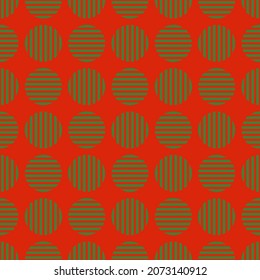 Seamless pattern with Christmas decoration. Green circle with stripes on red background.