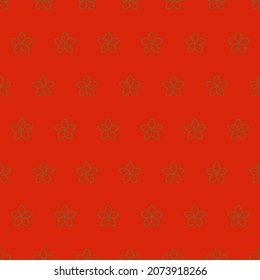 Seamless pattern with Christmas decoration. Green outline flowers on red background.