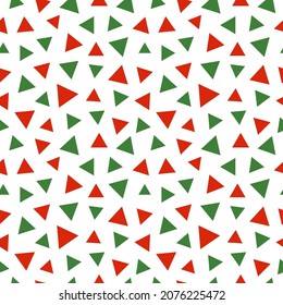 Seamless pattern with Christmas decoration. Green and red triangles pattern.
