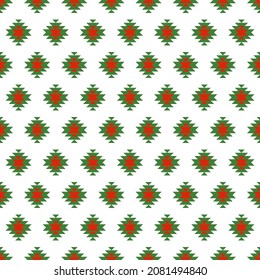 Nahtloses Muster mit Weihnachtsdekoration. Grünes und rotes Kilim-Design.