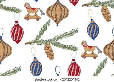 Seamless pattern with Christmas decoration. New year pattern. Christmas tree decoration. 