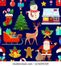 Seamless pattern with Christmas decoration on dark background