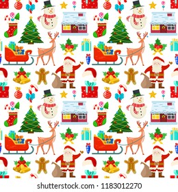 Seamless pattern with Christmas decoration on white background