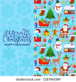 Seamless pattern with Christmas decoration on blue background