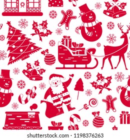 Seamless pattern with Christmas decoration on white background