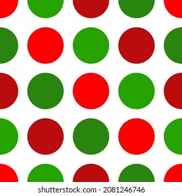 Seamless pattern with Christmas decoration. Red and green circles on white background.