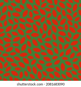 Patrón sin foco con decoración navideña. Pétalos rojos sobre fondo verde.