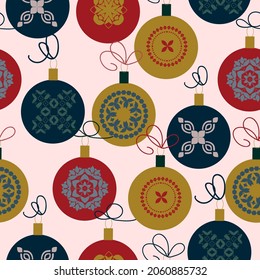 Seamless pattern, Christmas decoration, white background, balls, snowflakes, stars, festive decor, New Year, vector vector 