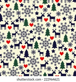 Seamless pattern with Christmas decorations. Cute winter background for winter holidays.