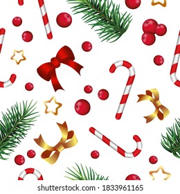 Patrón sin inconvenientes con decoraciones navideñas. Textura sin fin para 
 anuncios, tarjetas de felicitación, postales, carteles.
